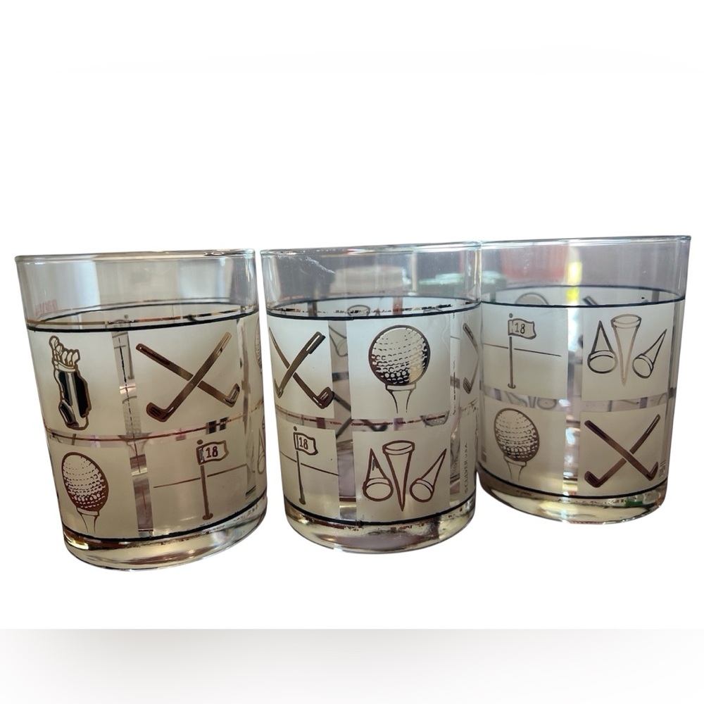 New Vintage Golf Rocks Glasses Set‎ of 3 Lowball Tumblers Barware